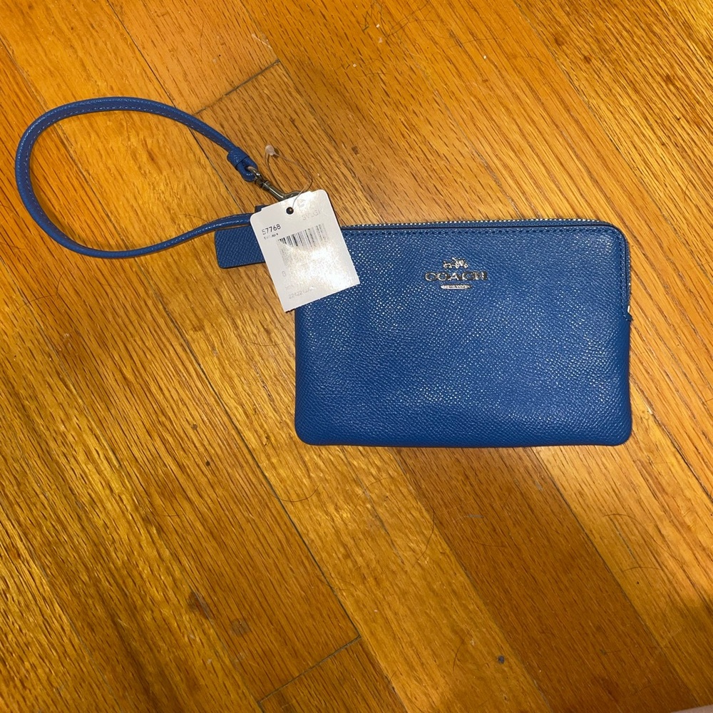 NWT Blue Coach Corner Zip Wristlet